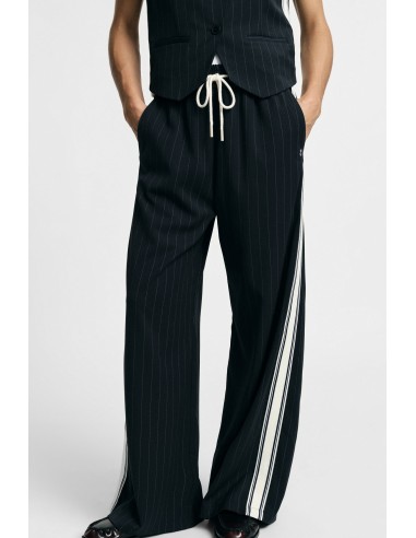 Pantalon palazzo rayé avec cordon de serrage et bandes latérales sable
