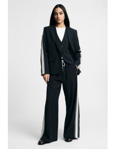 Pantalon palazzo rayé avec cordon de serrage et bandes latérales sable