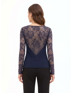 Top cintré en maille avec encolure ronde et manches en dentelle Rinascimento 2