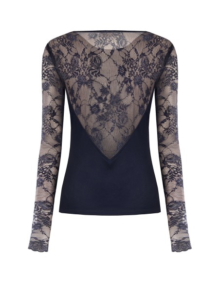 Top cintré en maille avec encolure ronde et manches en dentelle Rinascimento