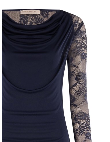 Top cintré en maille avec encolure ronde et manches en dentelle Rinascimento