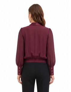 Blouse bouffante en georgette avec col à revers et maxi poignets en satin, Rinascimento 2