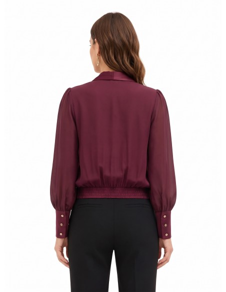 Blouse bouffante en georgette avec col à revers et maxi poignets en satin, Rinascimento