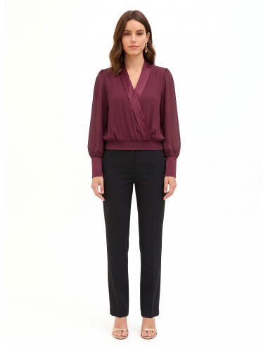 Blouse bouffante en georgette avec col à revers et maxi poignets en satin, Rinascimento