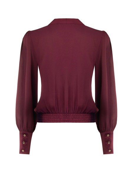 Ballonblouse van georgette met reverskraag en maxi-manchetten van satijn, Rinascimento