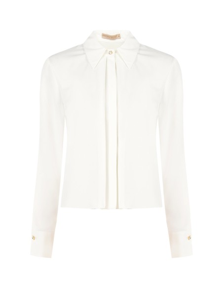 Blouse van mat satijn met geplooid middenpand en verborgen knopen Rinascimento