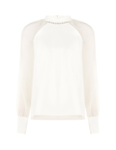 Blouse ample en mousseline avec cristaux autour de l’encolure, Rinascimento