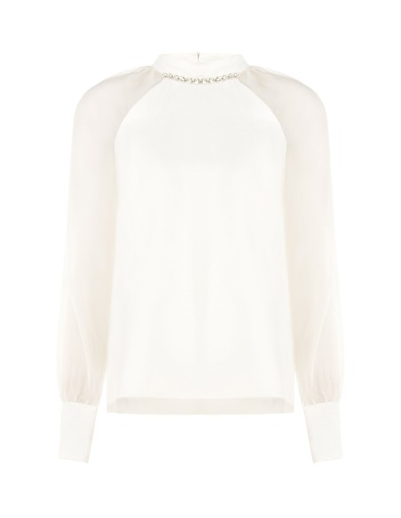 Blouse ample en mousseline avec cristaux autour de l’encolure, Rinascimento