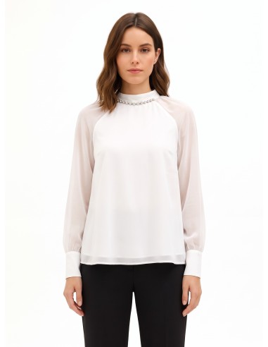 Blouse ample en mousseline avec cristaux autour de l’encolure, Rinascimento