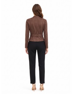 Veste blazer courte cintrée en simili-daim avec ceinture rigide assortie et boucle chaîne Rinascimento 2