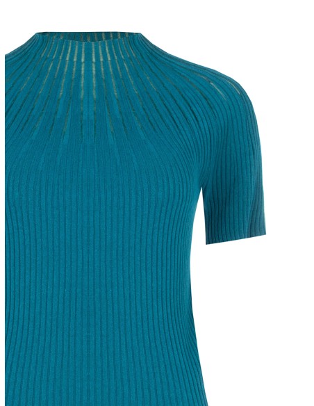 Pull ajusté côtelé à rayures en tulle Rinascimento