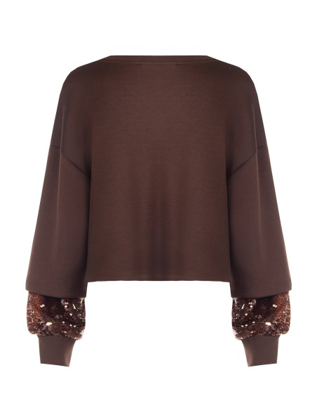 Neopreen sweater met pailletten op de mouwen Rinascimento