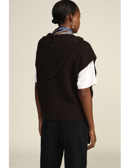 Gilet à capuche et fermeture éclair, maille côtelée Dixie