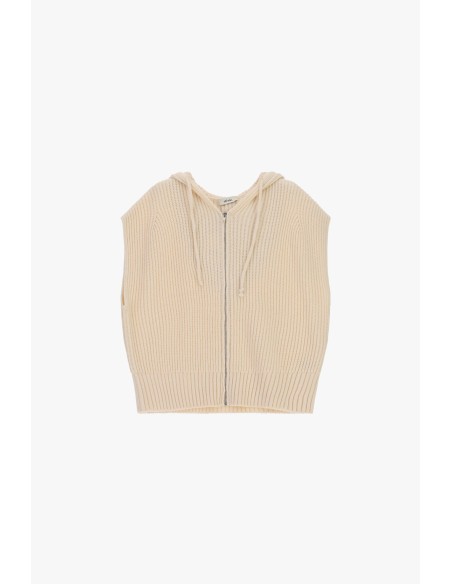 Gilet à capuche et fermeture éclair, maille côtelée Dixie