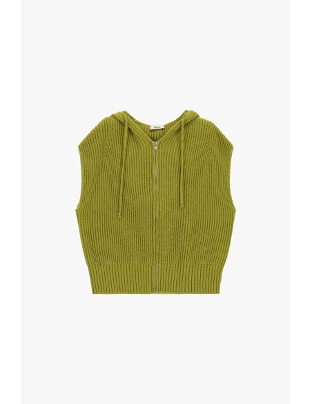 Dixie vest met capuchon en ritssluiting, geribde afwerking