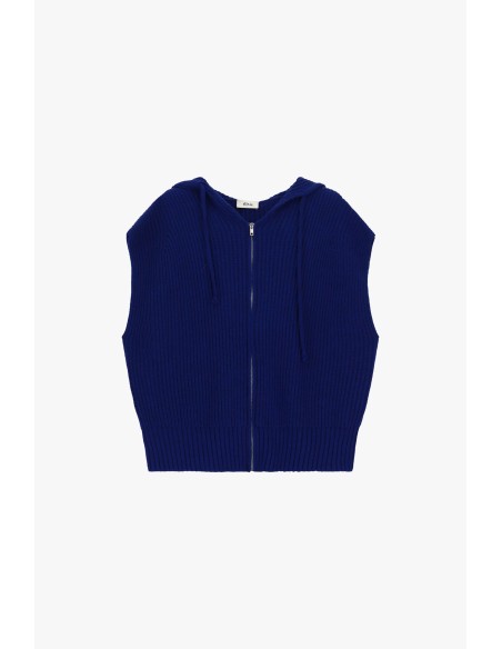 Dixie vest met capuchon en ritssluiting, geribde afwerking