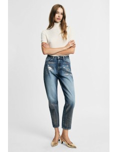 Jean droit effet délavé taille haute Please