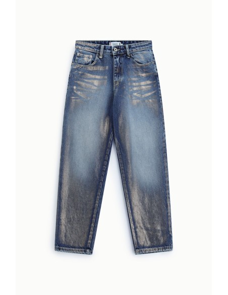 Jean droit effet délavé taille haute Please