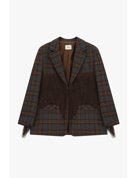 Geruite blazer met decoratieve franjes Dixie