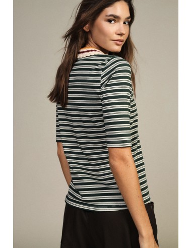Gestreept T-shirt met gebreide kraag Dixie