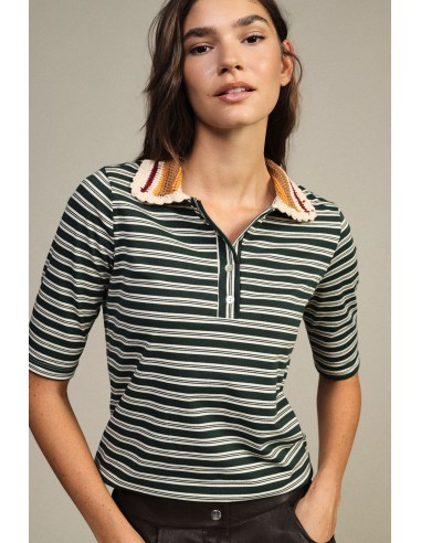 Gestreept T-shirt met gebreide kraag Dixie