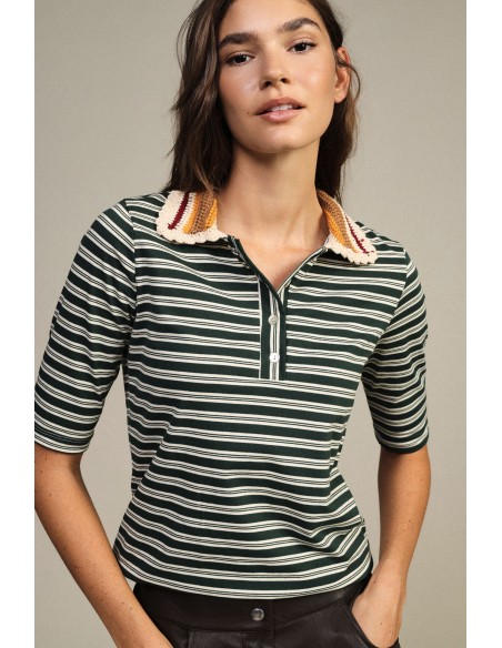 T-shirt à rayures avec col en maille Dixie