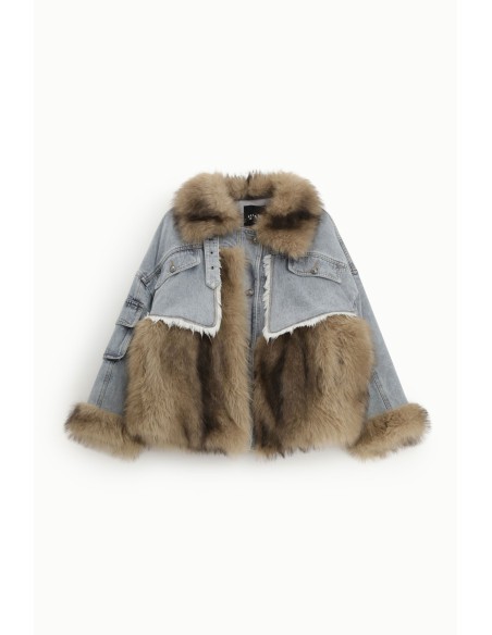 Veste en jean avec empiècements en fourrure et poches avant Dixie
