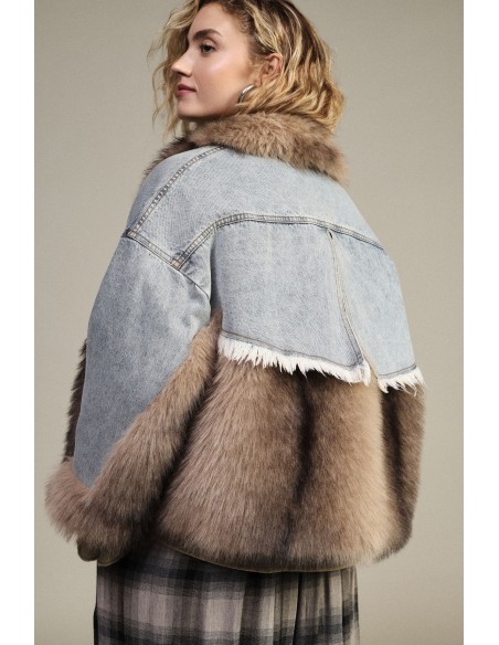 Veste en jean avec empiècements en fourrure et poches avant Dixie