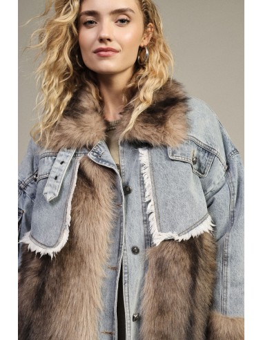 Veste en jean avec empiècements en fourrure et poches avant Dixie