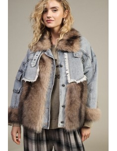Denimjas met bontdetails en zakken aan de voorkant van Dixie