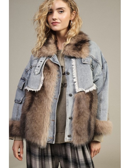 Veste en jean avec empiècements en fourrure et poches avant Dixie