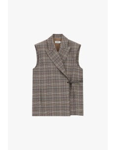 Gilet à carreaux avec ceinture latérale et revers Plié 2