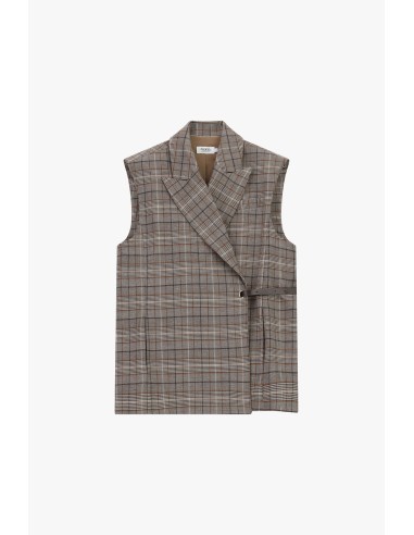 Gilet à carreaux avec ceinture latérale et revers Plié