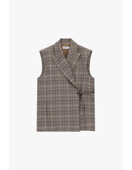 Gilet à carreaux avec ceinture latérale et revers Plié