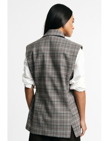 Gilet à carreaux avec ceinture latérale et revers Plié