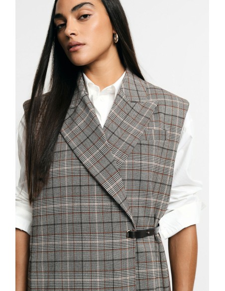 Gilet à carreaux avec ceinture latérale et revers Plié