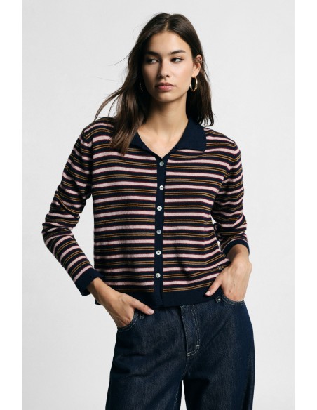 Cardigan à rayures avec boutons et col polo, s’il vous plaît