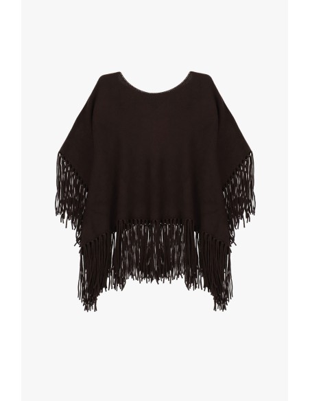 Poncho à franges sur les manches et le bas