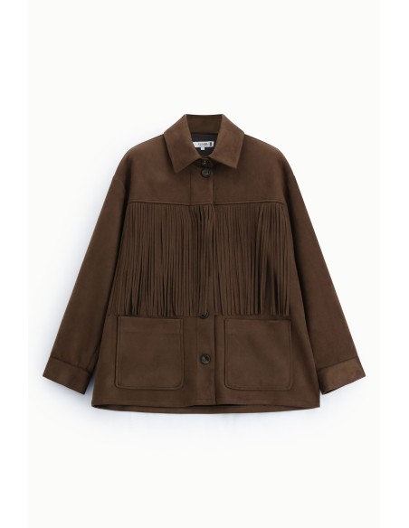 Veste-chemise à franges et poches frontales, s’il vous plaît
