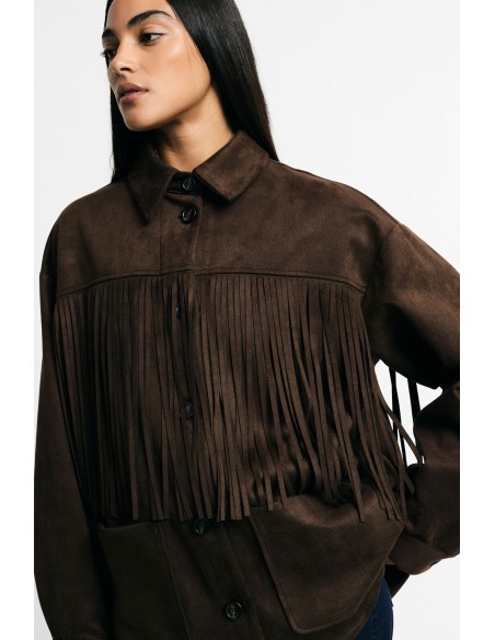 Veste-chemise à franges et poches frontales, s’il vous plaît