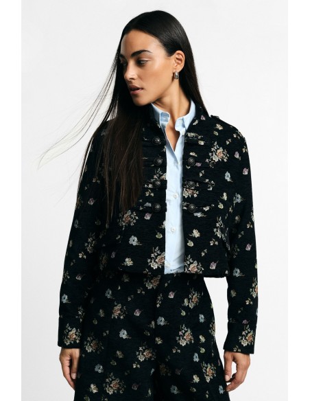 Cropped overhemdjasje met bloemenprint en knopen, alsjeblieft