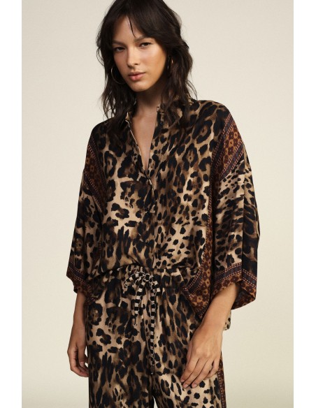 Ruimvallende blouse met dierenprint en driekwartmouwen Dixie