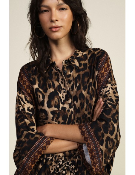 Blouse ample à imprimé animalier, manches trois-quarts Dixie