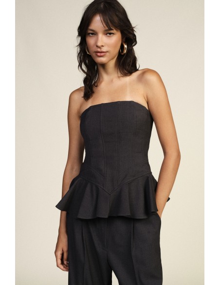 Dixie strapless top met gerimpelde volant