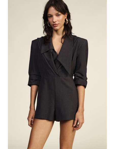 Korte jumpsuit met reverskraag en gerimpelde mouwen Dixie