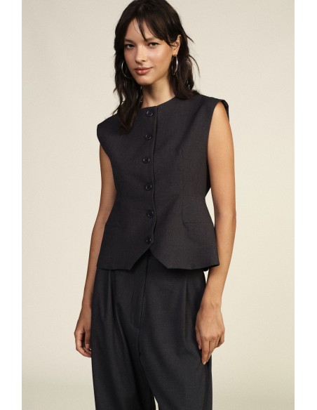 Dixie mouwloos vest met knoopsluiting aan de voorkant