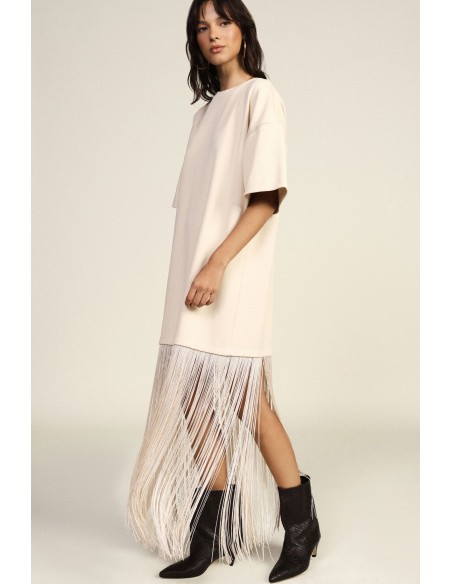 Lange T-shirtjurk met decoratieve franjes Dixie