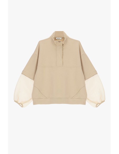 Sweat-shirt Dixie à manches ballon transparentes et fermeture éclair