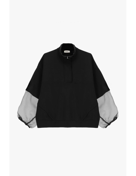 Sweat-shirt Dixie à manches ballon transparentes et fermeture éclair