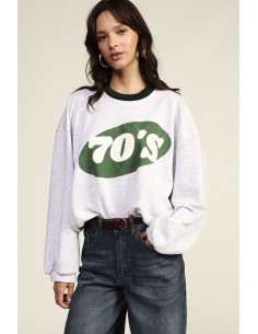 Sweat-shirt à col rond avec imprimé 70's et bas asymétrique Dixie